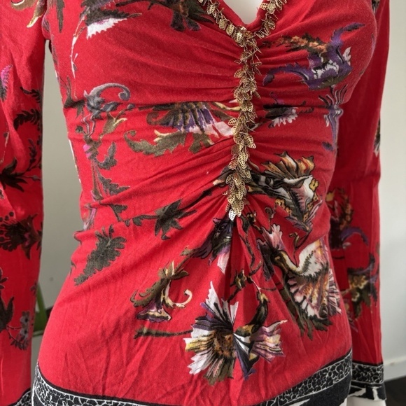 Roberto Cavalli CLASS *Vintage* Sweater Long Sleeve Red Floral Sz 8 US Authentic - Picture 7 of 14